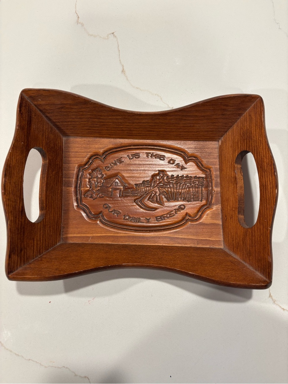 Vintage Cape Craftsmen Our Daily Bread Hand Carved Wood Wooden Bread Tray